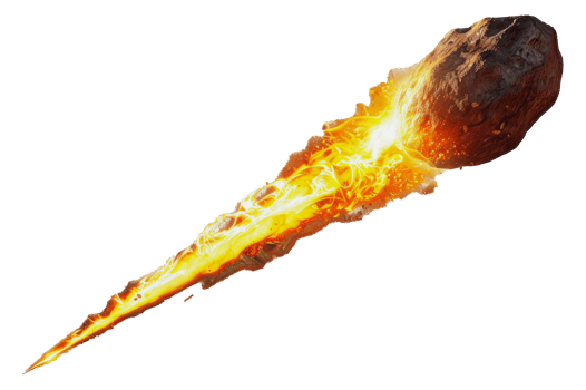 A fiery meteor streaks through the atmosphere, cut out - stock png. png