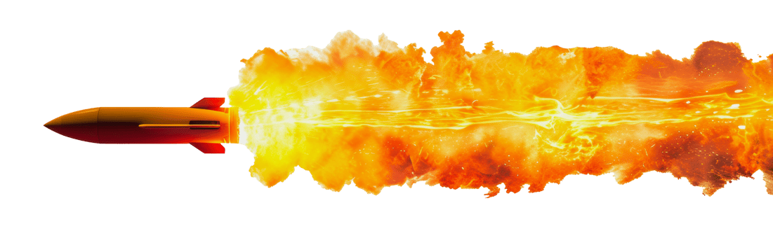 Missile with fire trail flying, cut out - stock png. png