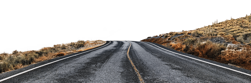 Empty desert road with double yellow line, cut out - stock png. png