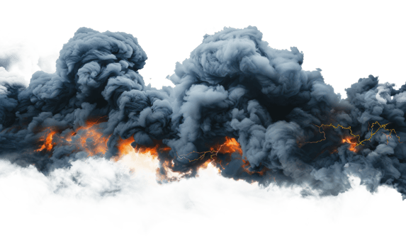 Dense black smoke billowing with orange flames, cut out - stock png. png