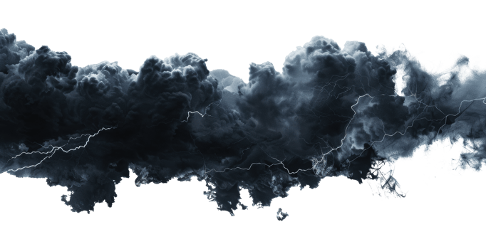 Dark storm clouds with lightning streaks, cut out - stock png. png