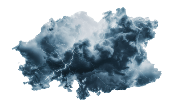 Dark storm clouds with lightning, cut out - stock png. png