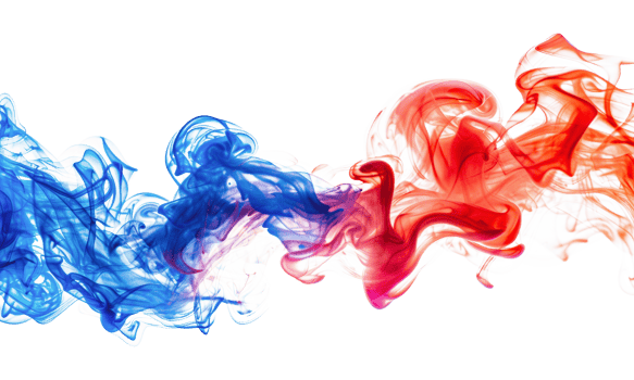 Blue and red ink swirling in water, cut out - stock png. png