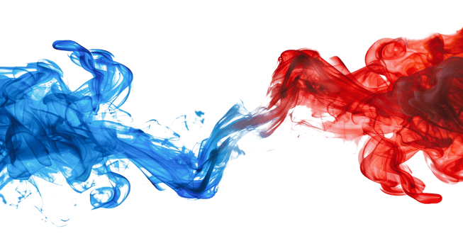 Blue and red ink swirling in water, cut out - stock png. png
