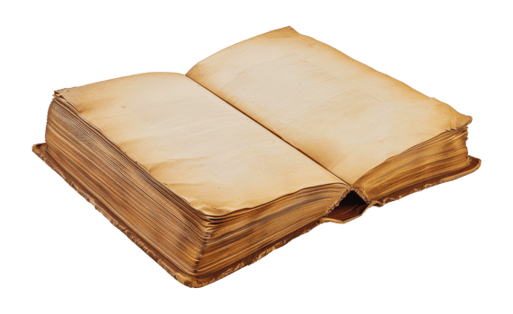 Open antique book with yellowed pages, cut out - stock png. png