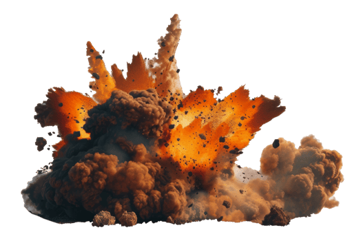 A powerful explosion creates a massive smoke plume, cut out - stock png. png