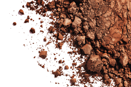 Close up of cocoa powder spilled, cut out - stock png. png