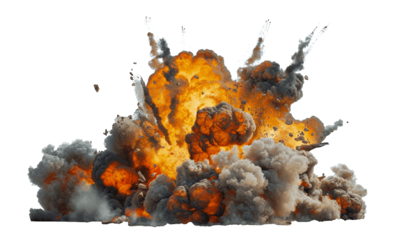 Isolated orange and grey fireball explosion, cut out - stock png. png