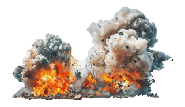 Powerful explosion with smoke and fire, cut out - stock png. png