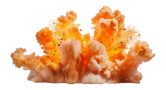 Orange and white smoke plume explosion, cut out - stock png. png