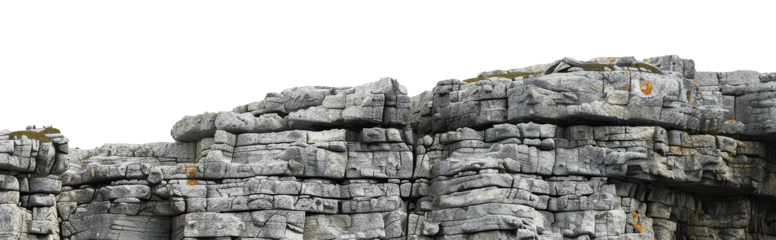 Gray cliffs on a cloudy day at the coast, cut out - stock png. png