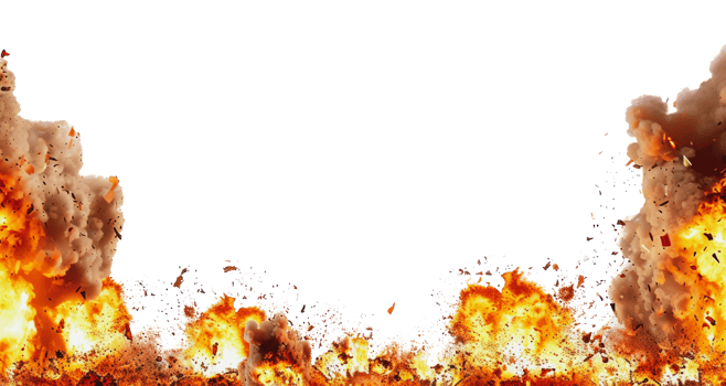 Large explosions with smoke and debris, cut out - stock png. png