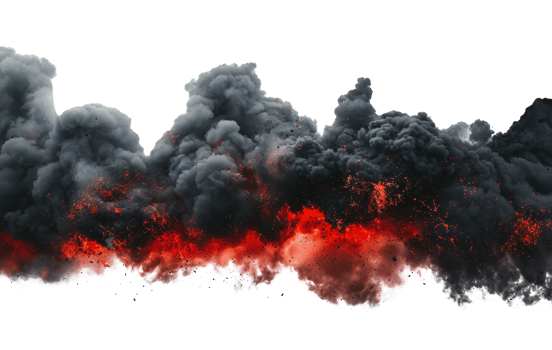 Dense black smoke and red flames, cut out - stock png. png
