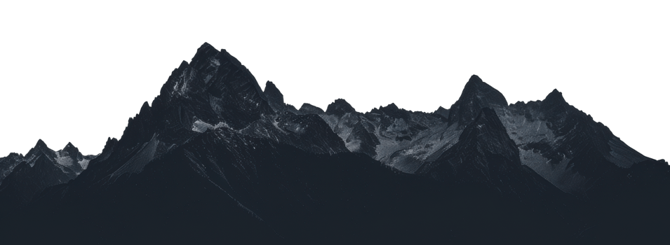 Dark silhouette of mountains in a cloudy day, cut out - stock png. png