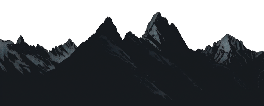Silhouetted mountain range against white sky at dusk, cut out - stock png. png