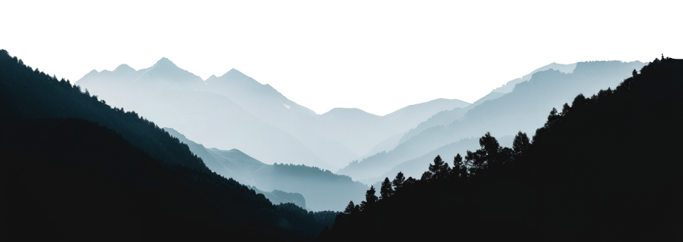 Silhouetted mountain range with fog in the morning light, cut out - stock png. png