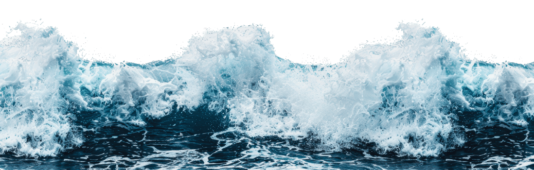 Breaking ocean waves crashing, cut out - stock png. png