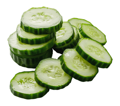 Freshly sliced cucumber rounds, cut out - stock png. png