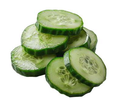 Freshly sliced cucumber rounds, cut out - stock png. png