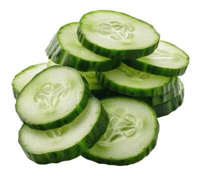 Freshly sliced cucumber rounds, cut out - stock png. png