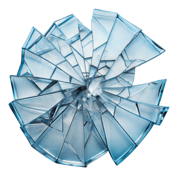 Shattered glass pieces arranged in a circular pattern, cut out - stock png. png