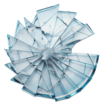 Shattered glass pieces arranged in a circular pattern, cut out - stock png. png