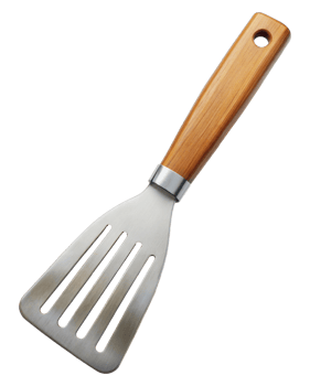 Stainless steel spatula with wooden handle for cooking, cut out - stock png. png