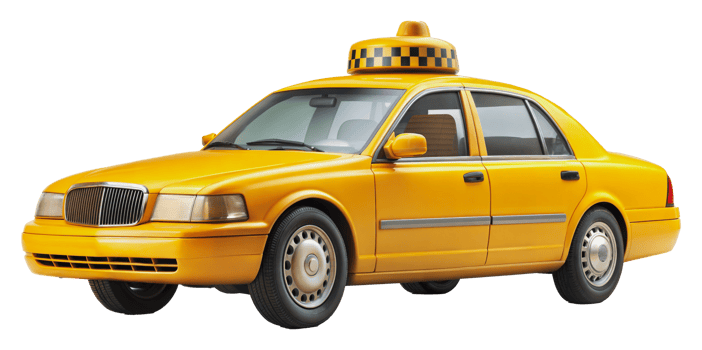 Yellow taxi cab with roof sign, cut out - stock png. png