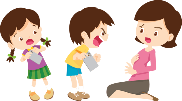 boy and his mother arguing over mobile phone addiction png