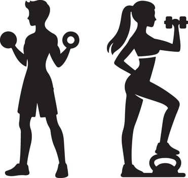silhouette illustration of different male and female athletes which are working out vector