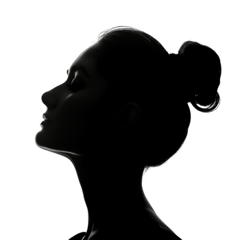 A serene silhouette of a woman's profile isolated on a transparent background png