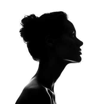 A serene silhouette of a woman's profile isolated on a transparent background png