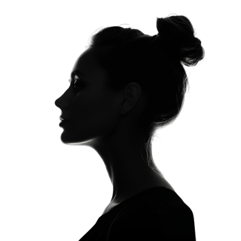 A serene silhouette of a woman's profile isolated on a transparent background png