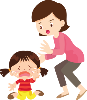 Sad child receiving support from a mother png