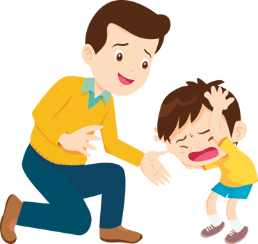 Boy crying and being consoled by dad png