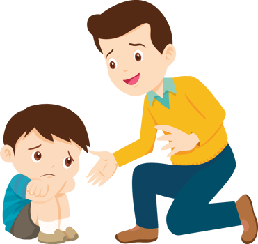 boy sitting sadly, is comforted by his caring parent png