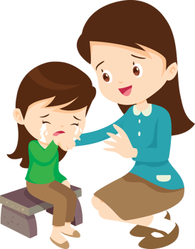 teacher wipes away a little girl tears with care png