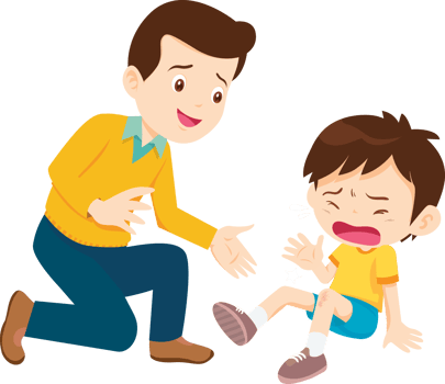 Dad comforts and encourages his son who fell and was in pain png