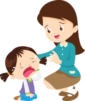 little girl cries as her teacher pats her back gently. png