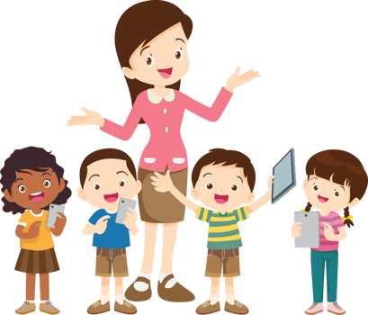 happy teacher and student learning computer png