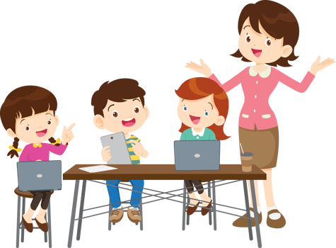 happy teacher and student learning computer png