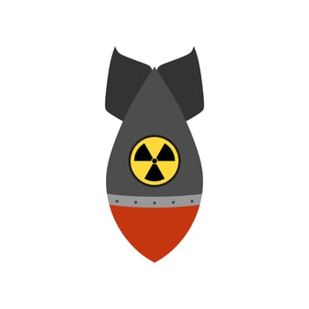air bomb atomic war aviation symbol flat design illustration. Air nuclear bomb, atomic rocket plane, bombshell in flight isolated on a white background. vector
