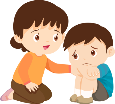 sister kneels down to support her troubled student png