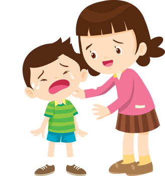 Sister wiping tears from her younger brother eyes with a loving touch png