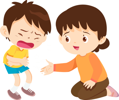 kind girl kneels down to console her friend png