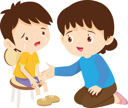 Sister holding hands with her crying sibling to show support and love png