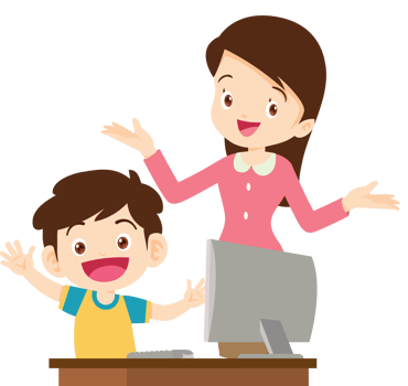 happy teacher and student learning computer png