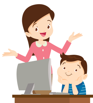 happy teacher and student learning computer png