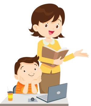 happy teacher and student learning computer png