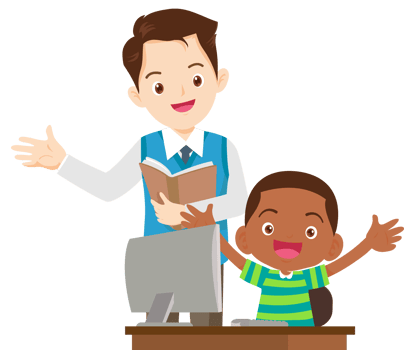 happy teacher and student learning computer png